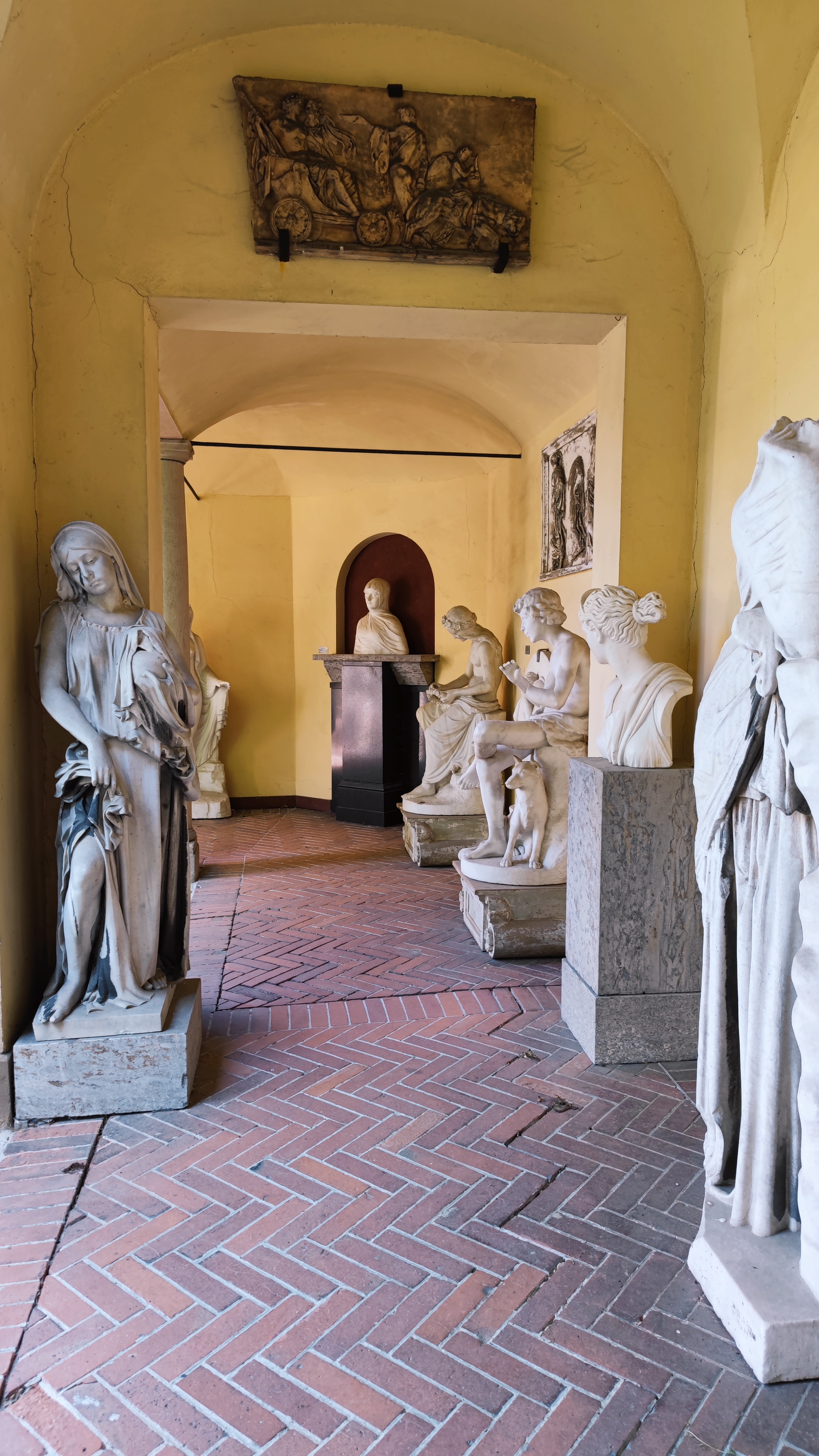 Statues along an aisle.